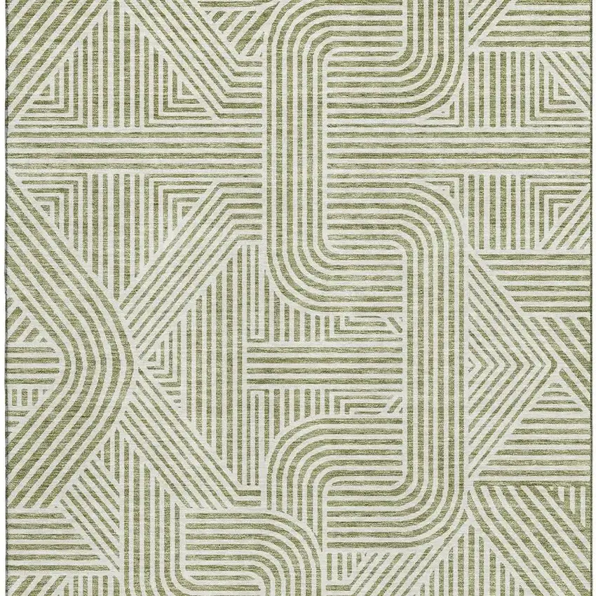 Artichoke Green And Ivory Abstract Geometric Washable Area Rug With UV Protection Photo 4