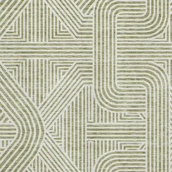 Artichoke Green And Ivory Abstract Geometric Washable Area Rug With UV Protection Photo 3