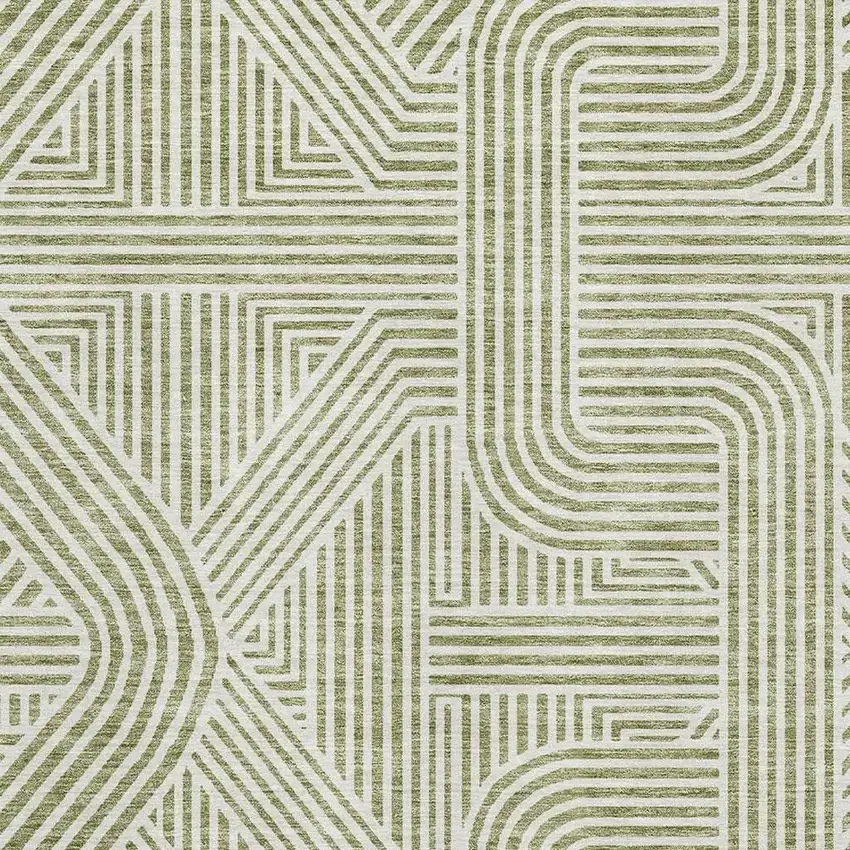 Artichoke Green And Ivory Abstract Geometric Washable Area Rug With UV Protection Photo 3