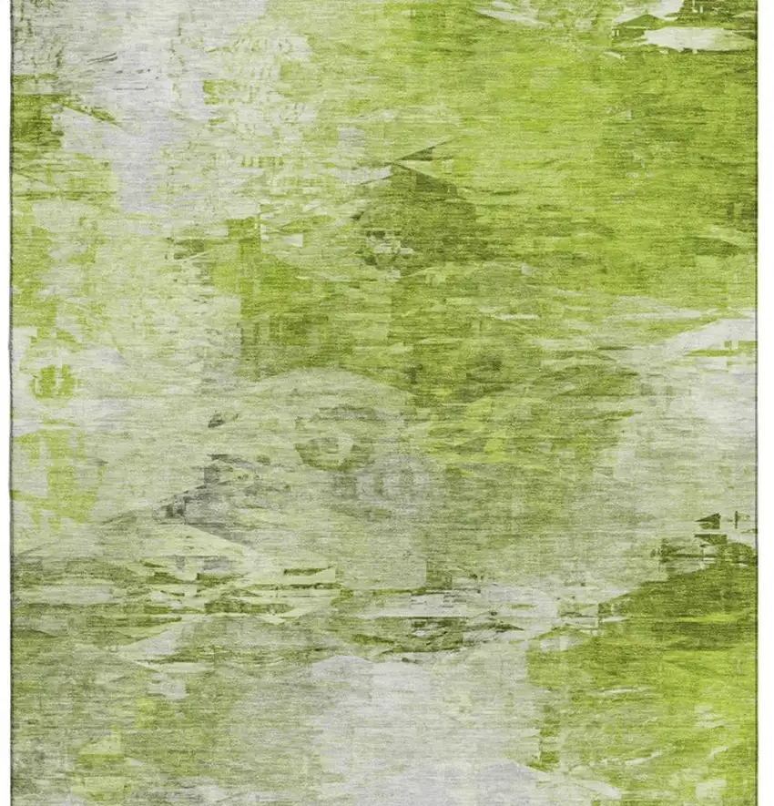 Artichoke Green And Ivory Abstract Washable Area Rug With UV Protection Photo 4