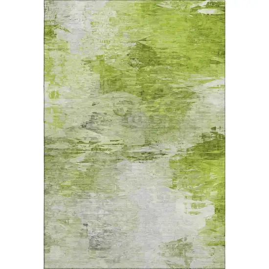 Artichoke Green And Ivory Abstract Washable Area Rug With UV Protection Photo 2