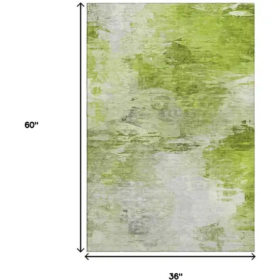 Artichoke Green And Ivory Abstract Washable Area Rug With UV Protection Photo 3