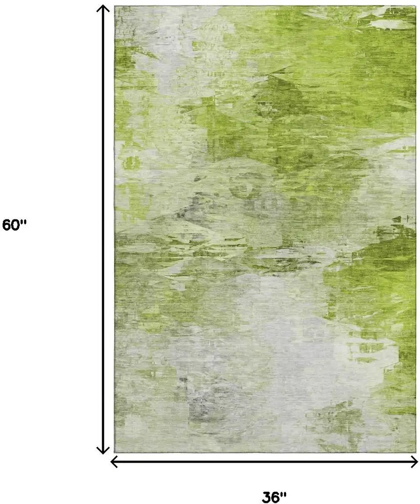Artichoke Green And Ivory Abstract Washable Area Rug With UV Protection Photo 3