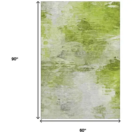Artichoke Green And Ivory Abstract Washable Area Rug With UV Protection Photo 3