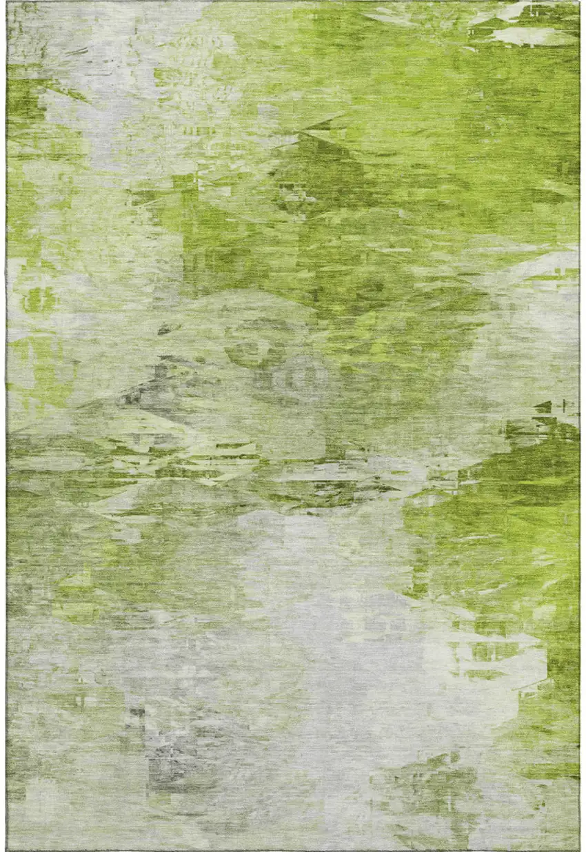 Artichoke Green And Ivory Abstract Washable Area Rug With UV Protection Photo 1