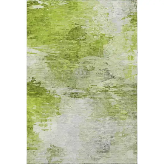 Artichoke Green And Ivory Abstract Washable Area Rug With UV Protection Photo 4