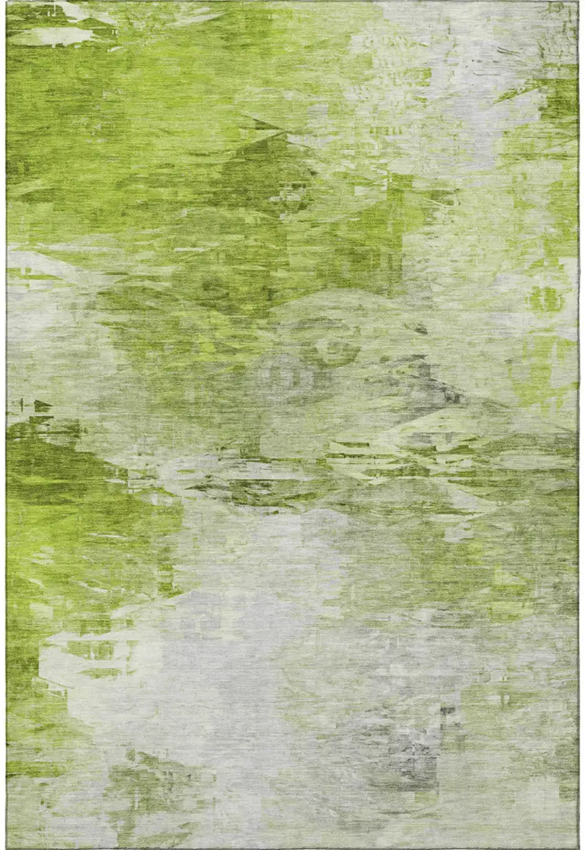 Artichoke Green And Ivory Abstract Washable Area Rug With UV Protection Photo 4