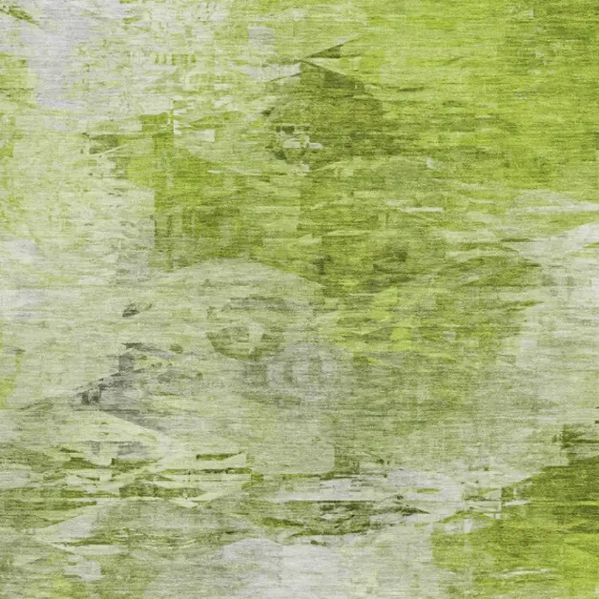 Artichoke Green And Ivory Abstract Washable Area Rug With UV Protection Photo 7