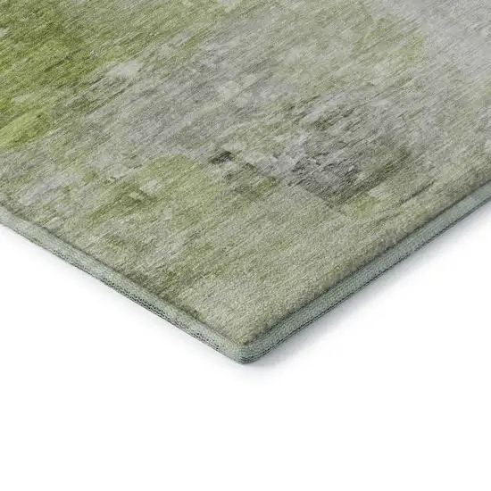 Artichoke Green And Ivory Abstract Washable Area Rug With UV Protection Photo 7