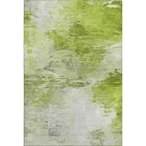 Photo of Artichoke Green And Ivory Abstract Washable Area Rug With UV Protection