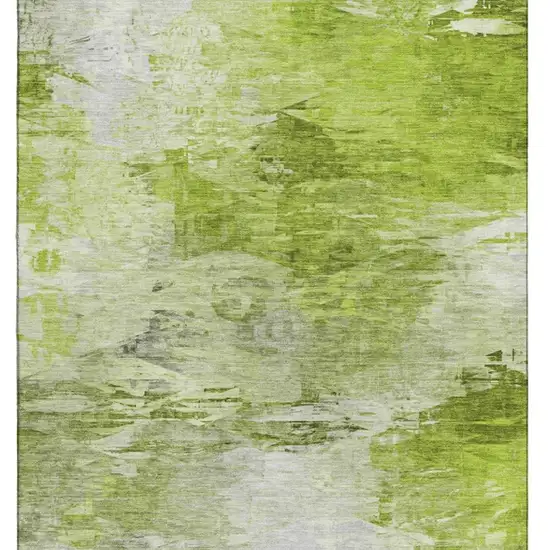 Artichoke Green And Ivory Abstract Washable Area Rug With UV Protection Photo 4