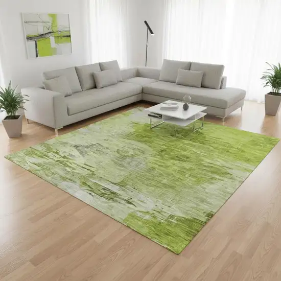 Artichoke Green And Ivory Abstract Washable Area Rug With UV Protection Photo 2