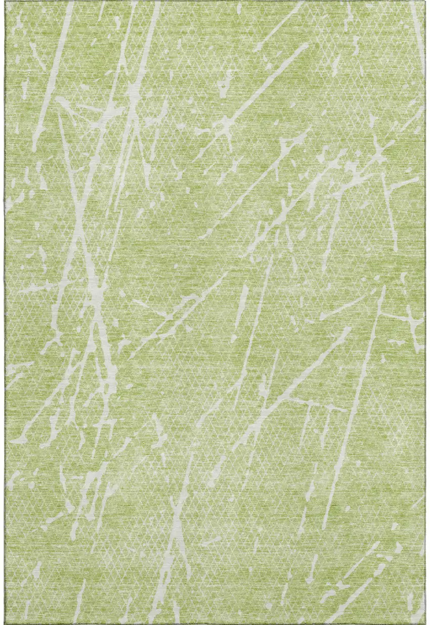 Artichoke Green And Ivory Abstract Washable Area Rug With UV Protection Photo 2