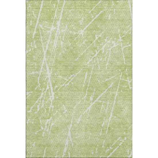 Artichoke Green And Ivory Abstract Washable Area Rug With UV Protection Photo 1