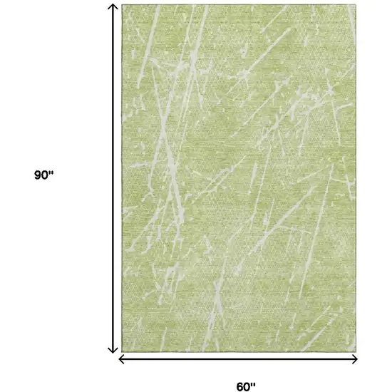 Artichoke Green And Ivory Abstract Washable Area Rug With UV Protection Photo 3