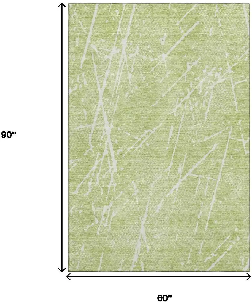 Artichoke Green And Ivory Abstract Washable Area Rug With UV Protection Photo 3