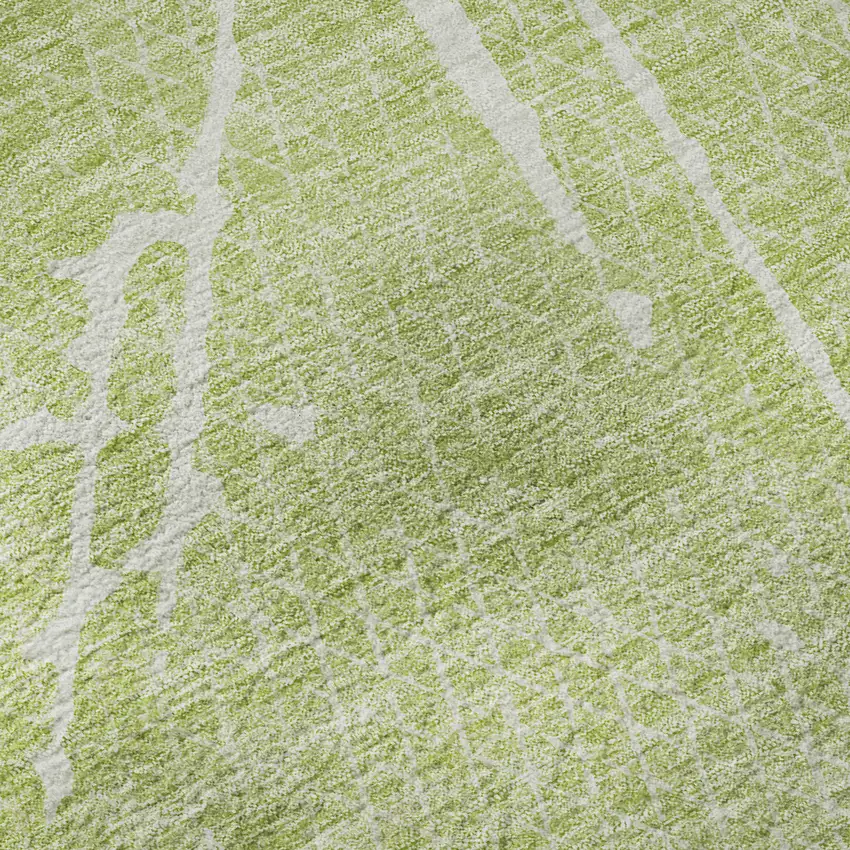 Artichoke Green And Ivory Abstract Washable Area Rug With UV Protection Photo 9