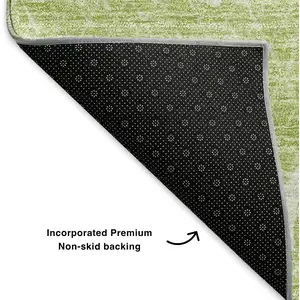 Photo of Artichoke Green And Ivory Abstract Washable Area Rug With UV Protection