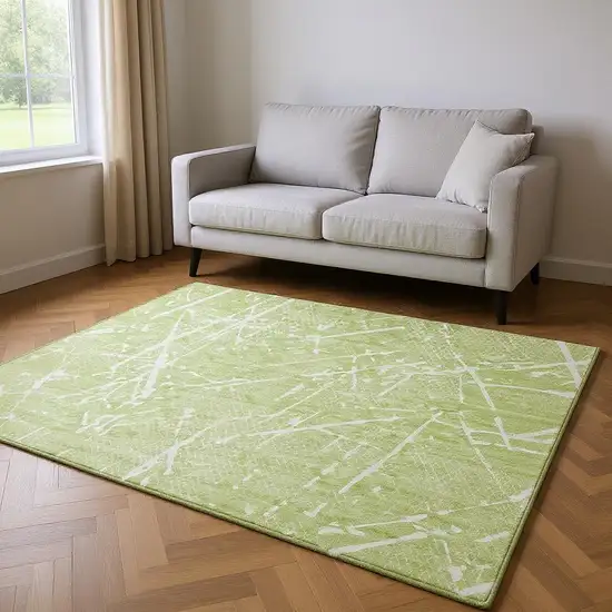 Artichoke Green And Ivory Abstract Washable Area Rug With UV Protection Photo 2