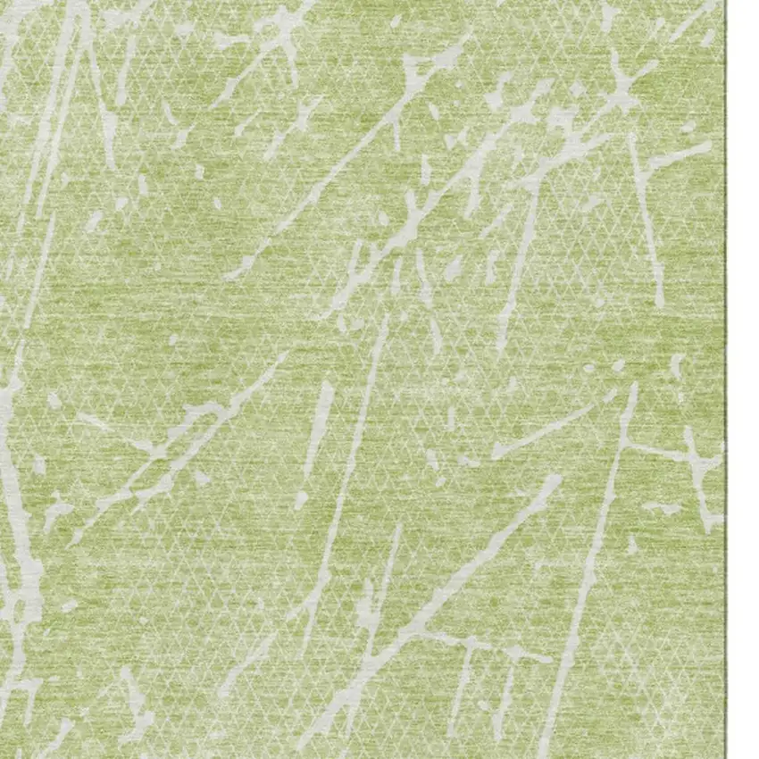 Artichoke Green And Ivory Abstract Washable Area Rug With UV Protection Photo 3
