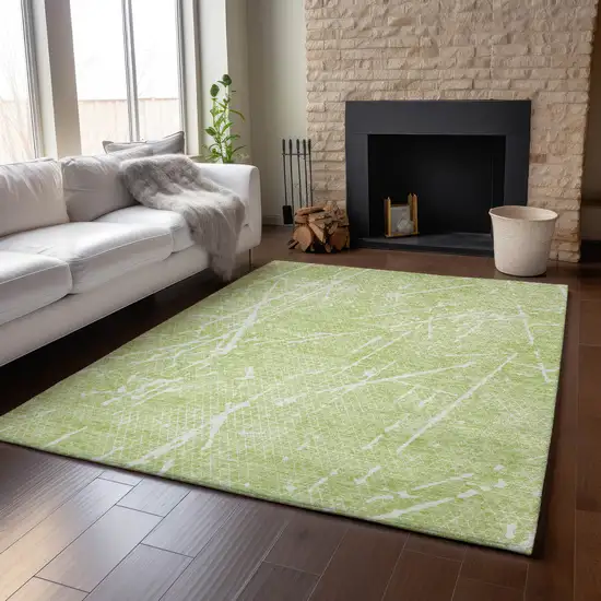 Artichoke Green And Ivory Abstract Washable Area Rug With UV Protection Photo 5