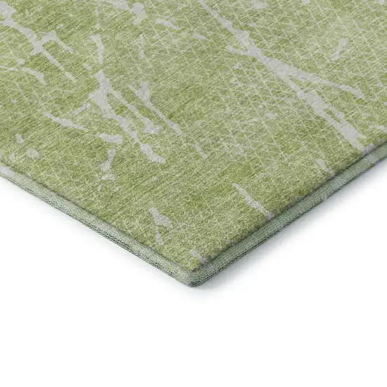 Artichoke Green And Ivory Abstract Washable Area Rug With UV Protection Photo 9