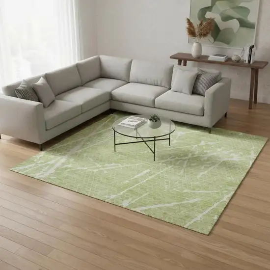 Artichoke Green And Ivory Abstract Washable Area Rug With UV Protection Photo 2