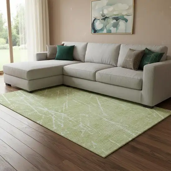 Artichoke Green And Ivory Abstract Washable Area Rug With UV Protection Photo 1