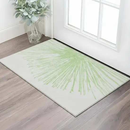 Artichoke Green And Ivory Abstract Washable Area Rug With UV Protection Photo 2