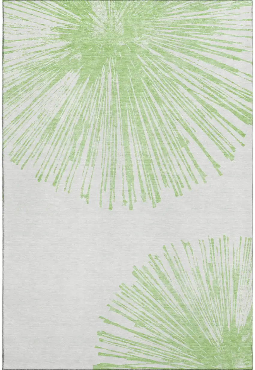 Artichoke Green And Ivory Abstract Washable Area Rug With UV Protection Photo 1