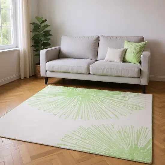 Artichoke Green And Ivory Abstract Washable Area Rug With UV Protection Photo 2