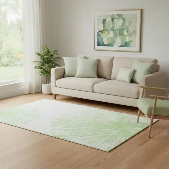 Artichoke Green And Ivory Abstract Washable Area Rug With UV Protection Photo 1
