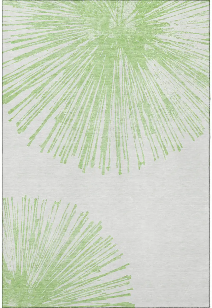 Artichoke Green And Ivory Abstract Washable Area Rug With UV Protection Photo 4