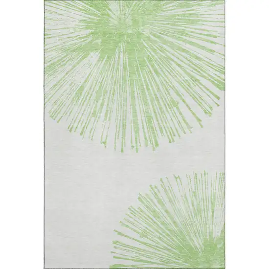 Artichoke Green And Ivory Abstract Washable Area Rug With UV Protection Photo 1