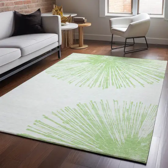 Artichoke Green And Ivory Abstract Washable Area Rug With UV Protection Photo 5