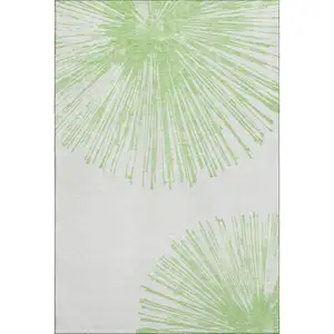 Photo of Artichoke Green And Ivory Abstract Washable Area Rug With UV Protection