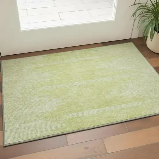 Artichoke Green And Ivory Abstract Washable Area Rug With UV Protection Photo 2