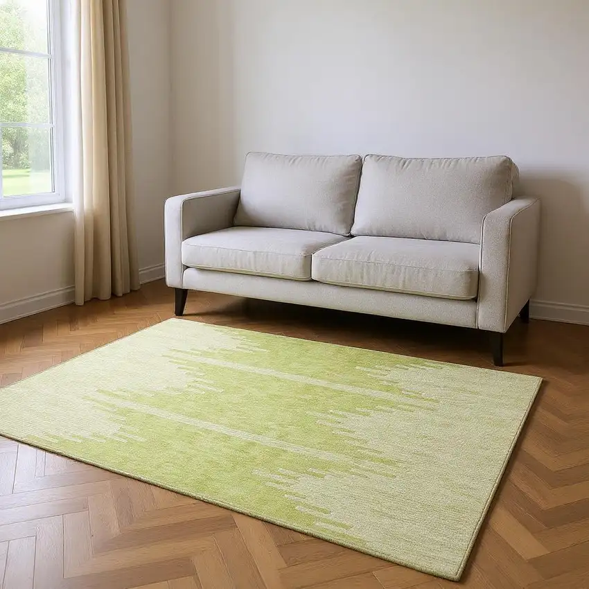 Artichoke Green And Ivory Abstract Washable Area Rug With UV Protection Photo 2