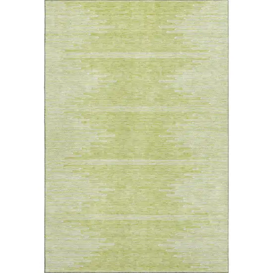 Artichoke Green And Ivory Abstract Washable Area Rug With UV Protection Photo 1