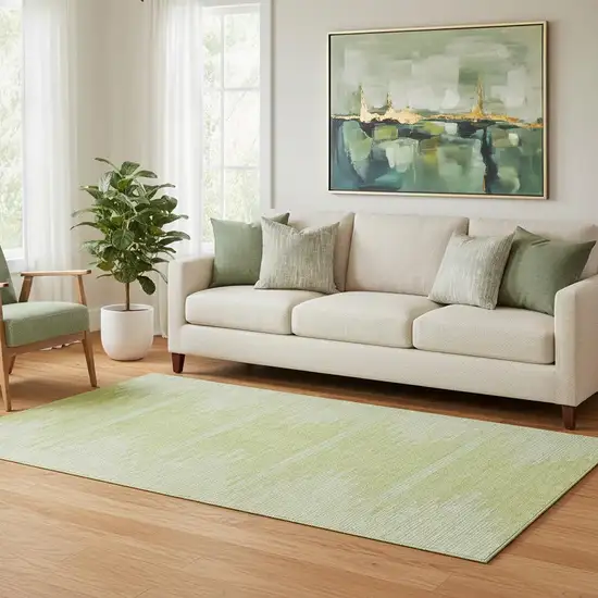 Artichoke Green And Ivory Abstract Washable Area Rug With UV Protection Photo 1