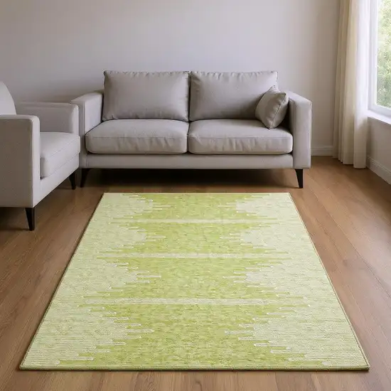 Artichoke Green And Ivory Abstract Washable Area Rug With UV Protection Photo 2
