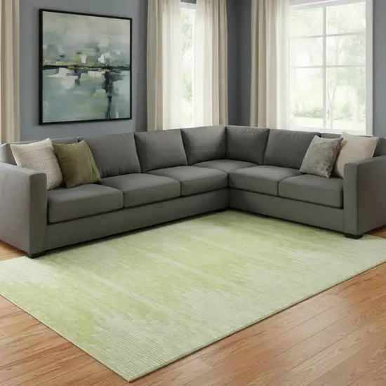 Artichoke Green And Ivory Abstract Washable Area Rug With UV Protection Photo 1