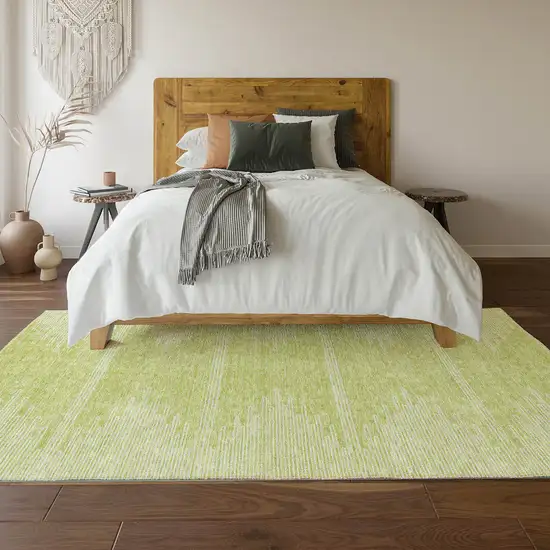 Artichoke Green And Ivory Abstract Washable Area Rug With UV Protection Photo 5