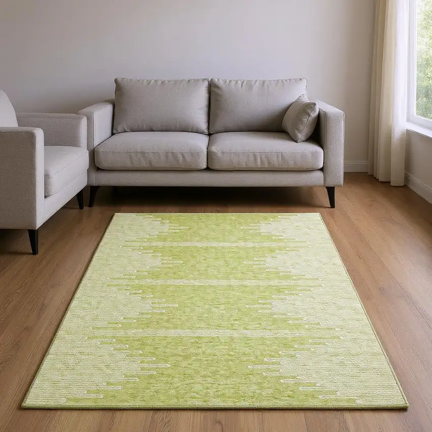 Artichoke Green And Ivory Abstract Washable Area Rug With UV Protection Photo 2
