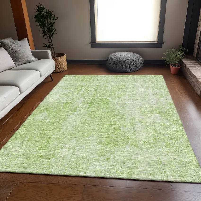 Artichoke Green And Ivory Abstract Washable Area Rug With UV Protection Photo 4