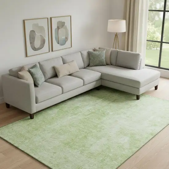Artichoke Green And Ivory Abstract Washable Area Rug With UV Protection Photo 1