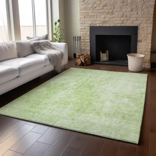 Artichoke Green And Ivory Abstract Washable Area Rug With UV Protection Photo 5