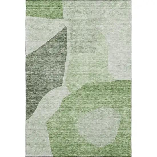Artichoke Green And Ivory Abstract Washable Area Rug With UV Protection Photo 1