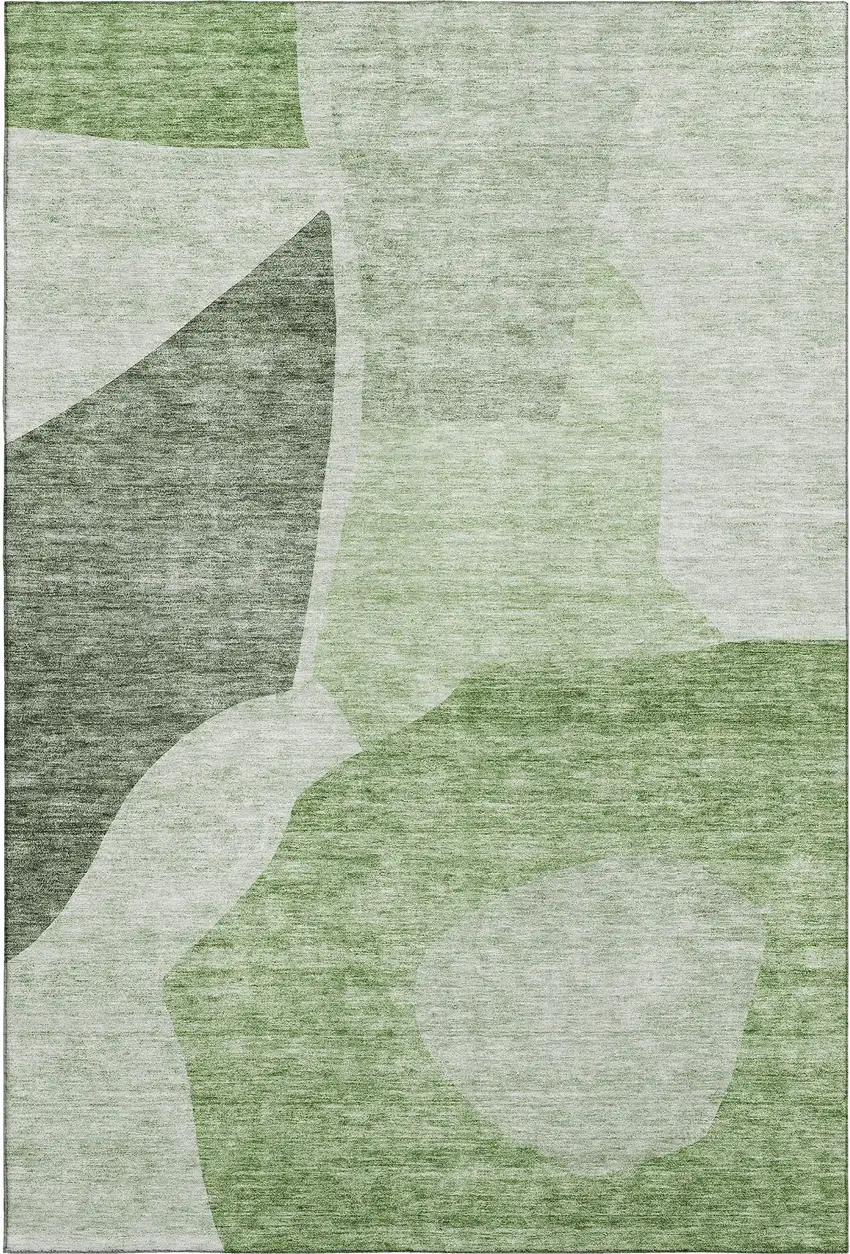 Artichoke Green And Ivory Abstract Washable Area Rug With UV Protection Photo 1