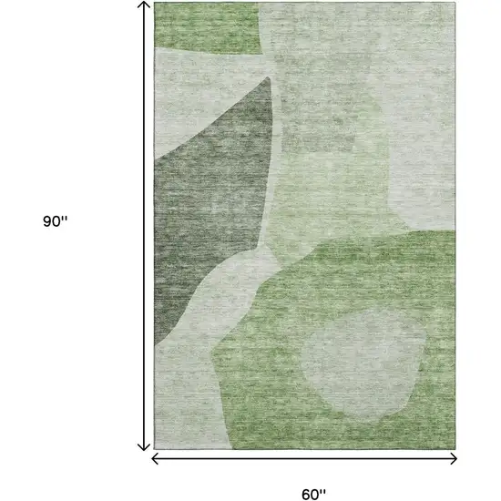 Artichoke Green And Ivory Abstract Washable Area Rug With UV Protection Photo 3